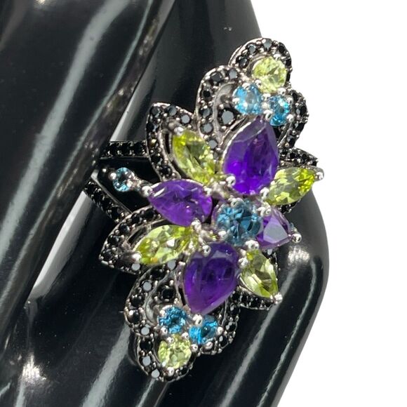 LUXY Gems Natural Topaz Amethyst Peridot Spinel Sterling Silver Ring Luxury Sz 7 - Picture 9 of 16